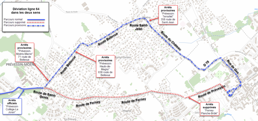 Déviation ligne 64 dans les deux sens