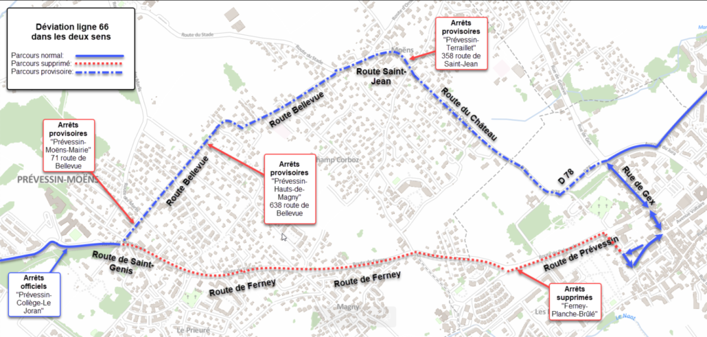 Déviation ligne 66 dans les deux sens