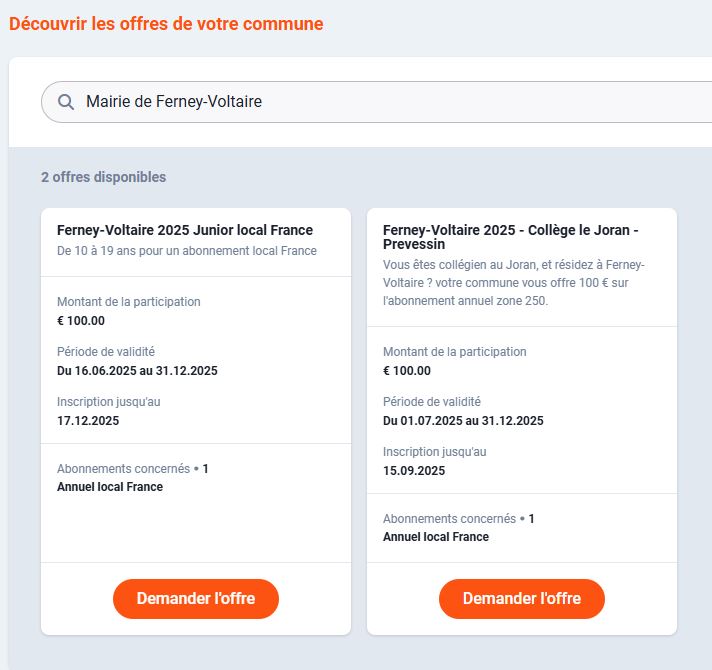 Abonnement TPG : offre de la Ville de Ferney-Voltaire
