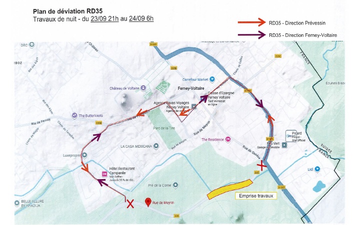 Plan de déviation RD35 : travaux de nuit du 23 au 24.09
